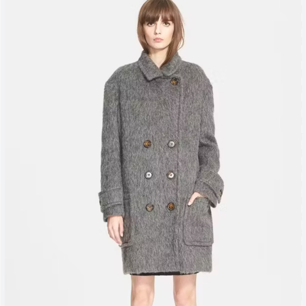 See by Chloe Alpaca Wool Matted Double Breasted Coat Gray Size 36
